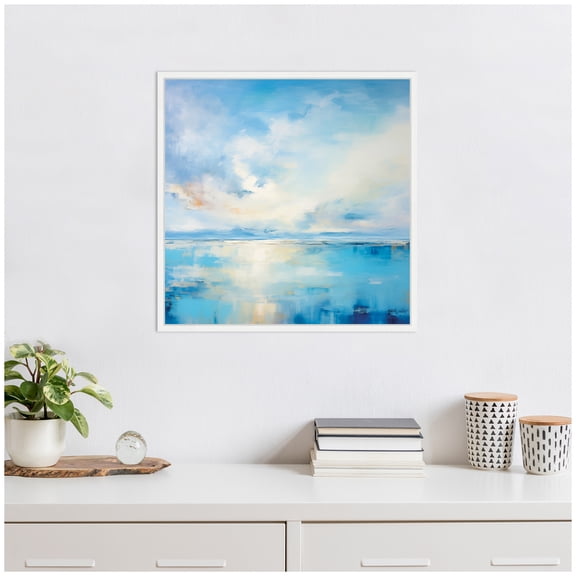 Kate and Laurel Serence Coastal Waters Tranquil Landscape Framed Canvas Wall Art by The Creative Bunch Studio 22 x 22 Sylvie White, Coastal, Abstract, Beach, Landscapes Art for Wall Decor, Living Room