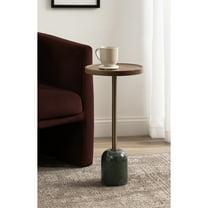 Kate and Laurel Shorrock Round Mango Wood Side Table, 12 x 12 x 24, Walnut Brown, Brass, and Green Marble, Modern Pedestal End Table with Marble Base for Bedroom Nightstand or Living Room Plant Stand