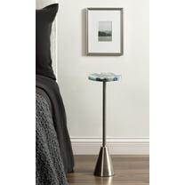 Kate and Laurel Sitara Modern Coastal Round Drink Table, 8 x 8 x 23, Blue Agate and Silver, Unique Circle Stone Mini Table for Use as Bathroom Accent Table or Pedestal Martini Table