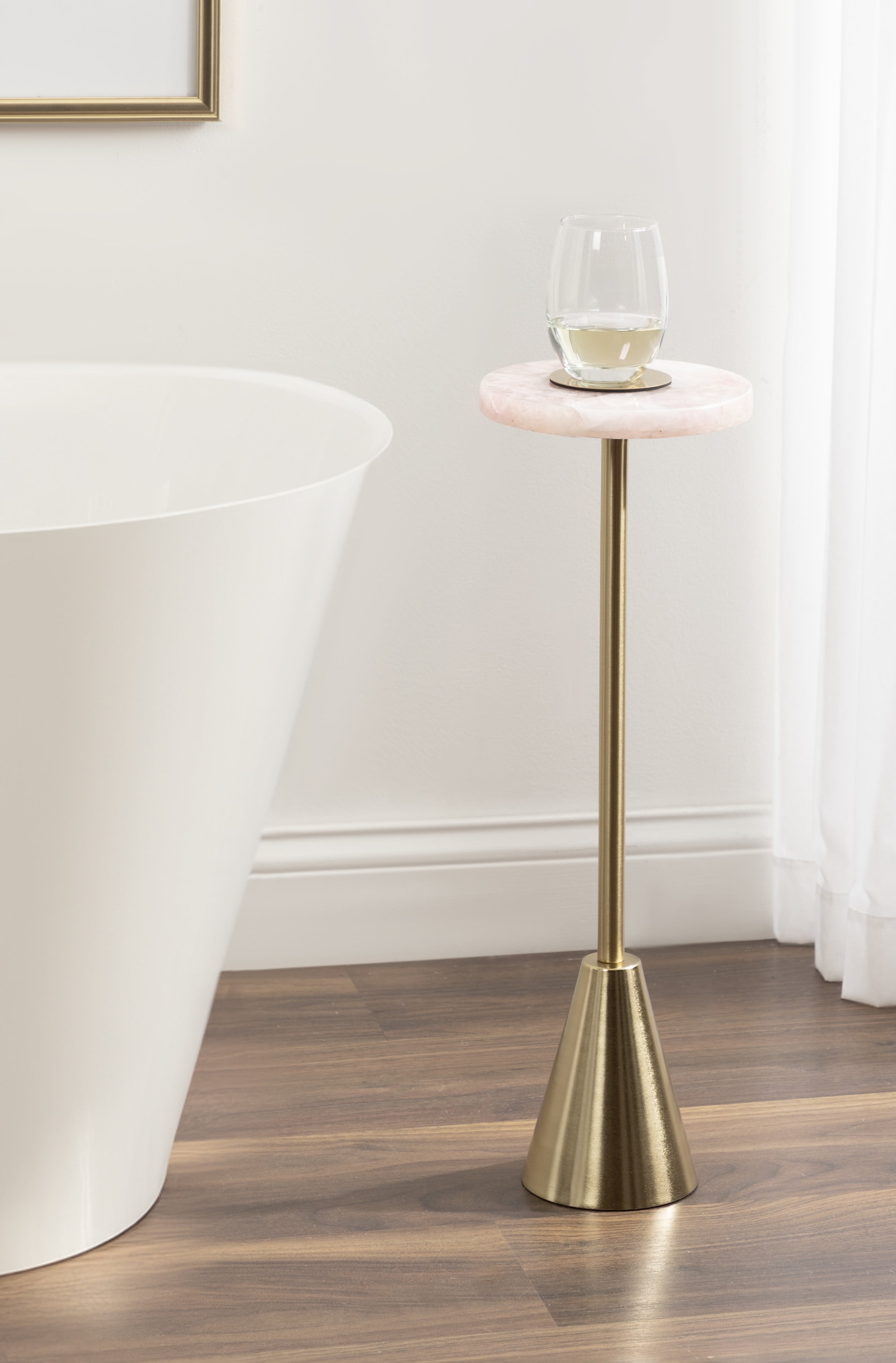 Kate and Laurel Sitara Modern Glam Drink Table, 8 x 8 x 23, Pink Quartz ...