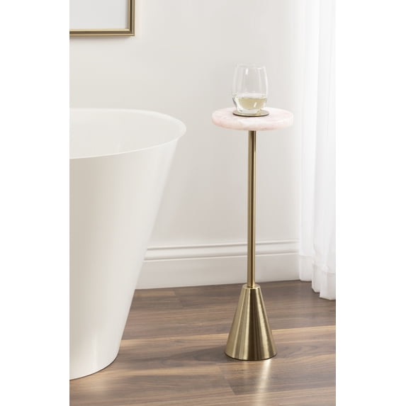 Kate and Laurel Sitara Modern Glam Drink Table, 8 x 8 x 23, Pink Quartz and Gold, Unique Round Stone Mini Table for Use as Bathroom Accent Table or Pedestal Martini Table