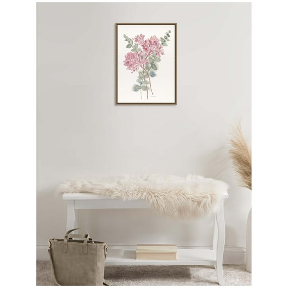 Kate and Laurel Soft Pinkheart Florals and Eucalyptus Framed Canvas Wall Art by Patricia Shaw 18 x 24 Sylvie Beaded Dark Gold, Whimsical, Flowers, Nature Art for Wall Decor, Living Room, Bedroom