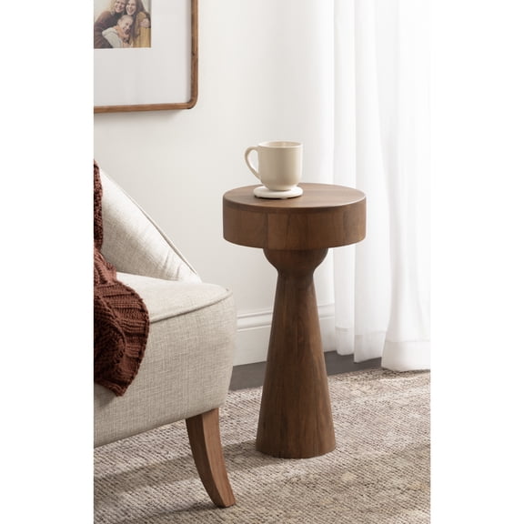 Kate and Laurel Solbrett Transitional Sophisticated Round Side Table, 12 x 12 x 22, Walnut, Sculptural Living Room End Table with Unique Pedestal Table Design for Use as Bedroom Nightstand