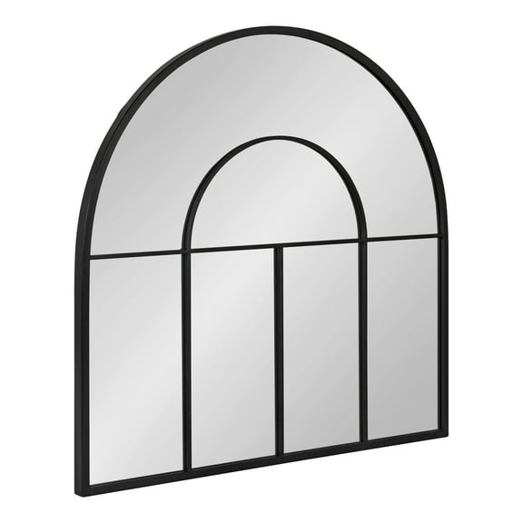 Kate and Laurel Solei Modern Metal Windowpane Arch Mirror, Black, 30 x 30, Minimal Iron Traditional Window Wall Mirror with Simple Overlay and Sleek Frame