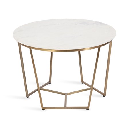 Kate and Laurel Solvay Modern Glam Round Coffee Table, 26 x 26 x 18, White Marble and Brass, Sophisticated Contemporary Table with Geometric Legs for Storage and Display