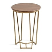 Kate and Laurel Solvay Round Metal and Wood Side Table, 16 x 16 x 24, Walnut and Antique Brass, Mid-Century Modern Bedroom Nightstand Table with Solid Mango Wood Tabletop and Iron Base
