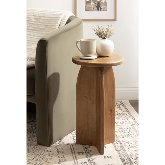 Kate and Laurel Sora Modern Wooden Round Drink Table, 12 x 12 x 22, Rustic Brown, Transitional Wood End Table for Use as Indoor Plant Stand or Living Room Mini Table