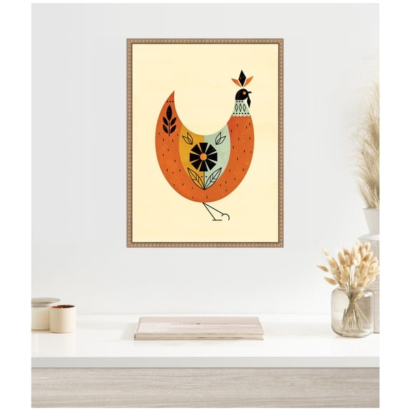 Kate and Laurel Spring Chicken Framed Canvas Wall Art by Amber Leaders 18 x 24 Sylvie Beaded Rustic Natural, Whimsical, Animals, Abstract Art for Wall Decor, Living Room, Bedroom