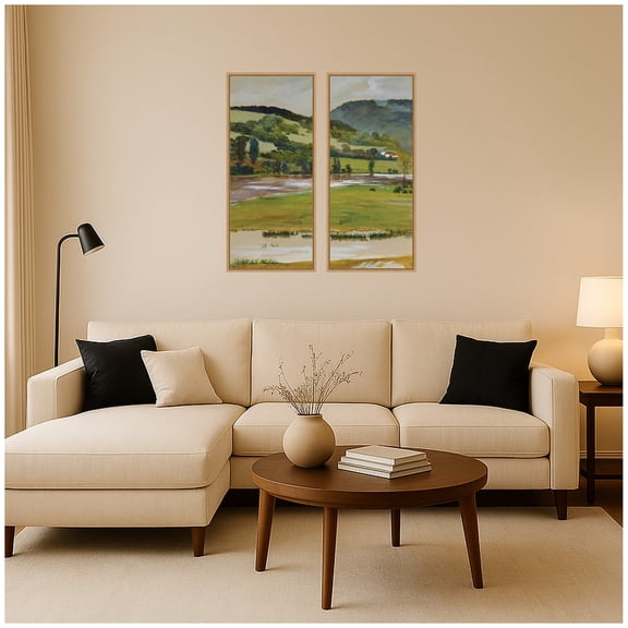 Kate and Laurel Spring landscape from Rozdol Jacek Malczewski 2 Piece Framed Canvas Wall Art Set by Nostalgia Prints, Sylvie Natural Traditional, Landscape Art for Wall Decor