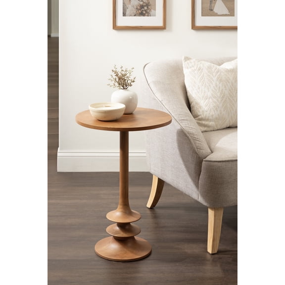 Kate and Laurel Squires Modern Mango Wood Round Side Table, 16 x 16 x 24, Warm Natural, Sculptural Pedestal Circle End Table for Use as a Bedroom Nightstand or Living Room Plant Stand Option