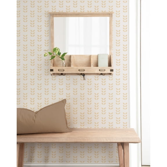 Kate and Laurel Stallard Decorative Wall Organizer Mirror with Storage and Key Hooks, 24 x 4 x 24, Light Natural, Rectangle Wall Mirror with Storage Cubbies and Three Hooks for Entryway or Mud Room