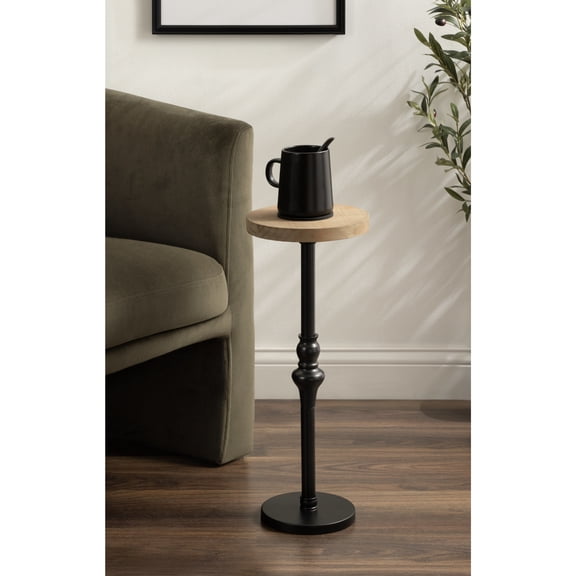 Kate and Laurel Stratton Round Pedestal Drink Table, 9 x 9 x 22, Hazelnut Brown and Black, Decorative Mini Table for Use as Indoor Plant Stand or Cute Martini Table