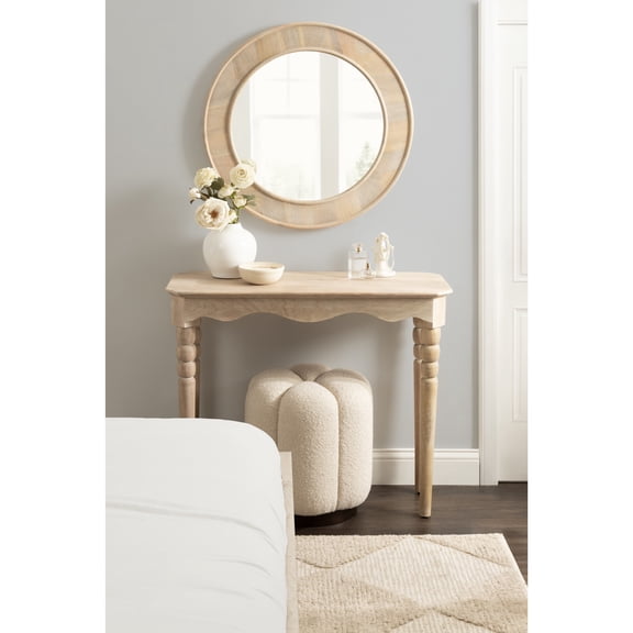 Kate and Laurel Sunderland Coastal Scalloped Rectangle Console Table, 36 x 15 x 31, Light Natural, Traditional Wavy Wood Entryway Table with Storage for Behind Couch Table Option