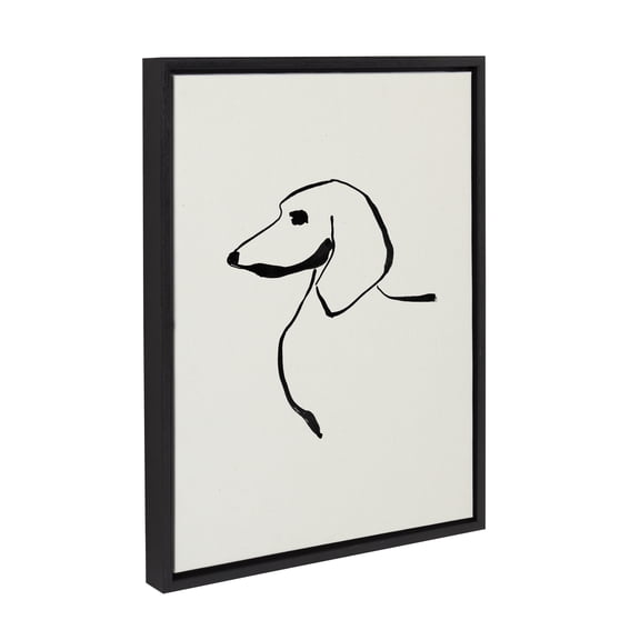 Kate and Laurel Sylvie 1023 Dachshund Framed Canvas Wall Art by Teju Reval of SnazzyHues, 18x24 Black, Modern Charcoal Animal Pet Dog Portrait Art for Wall Decor