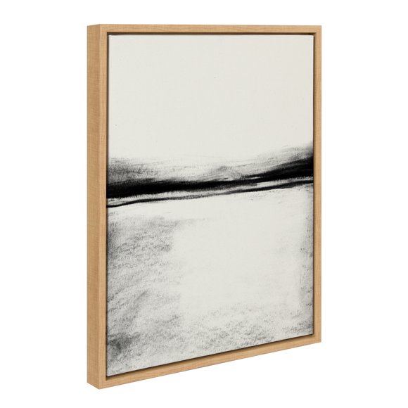 Kate and Laurel Sylvie 646 Charcoal Landscape Framed Canvas Wall Art by Teju Reval of SnazzyHues, 18x24 Natural, Minimalist Neutral Landscape Art, Coastal Wall Décor