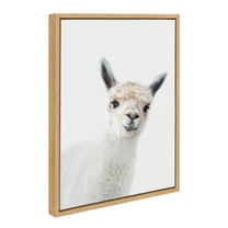 Kate and Laurel Sylvie Animal Studio Alpaca Framed Canvas Wall Art by Amy Peterson Art Studio, 18x24 Natural, Whimsical Fun Animal Nursery Art for Wall