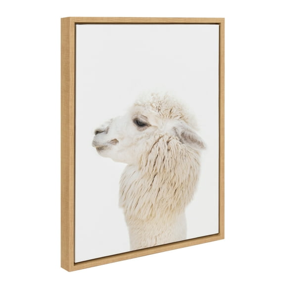 Kate and Laurel Sylvie Animal Studio Alpaca Profile Framed Canvas Wall Art by Amy Peterson Art Studio, 18x24 Natural, Whimsical Fun Animal Nursery Art for Wall