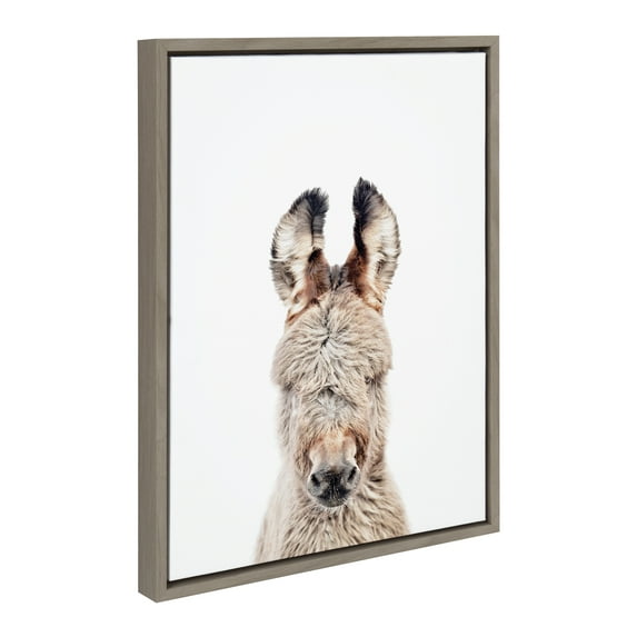 Kate and Laurel Sylvie Animal Studio Burro Portrait Framed Canvas Wall Art by Amy Peterson Art Studio, 18x24 Gray, Modern Donkey Portrait Art for Wall