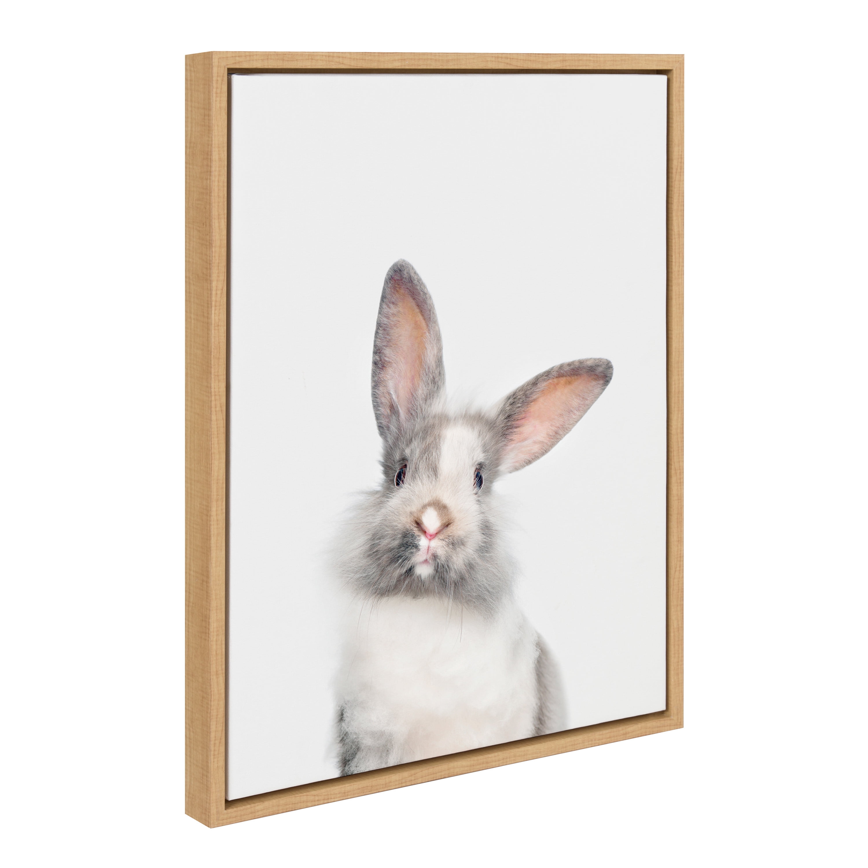 Natural Wood Framed Cute Rabbit Canvas Print for Nursery