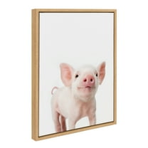 Kate and Laurel Sylvie Animal Studio Piglet Framed Canvas Wall Art by Amy Peterson Art Studio, 18x24 Natural, Whimsical Fun Animal Nursery Art for Wall