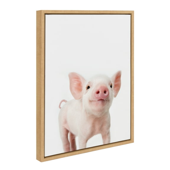 Kate and Laurel Sylvie Animal Studio Piglet Framed Canvas Wall Art by Amy Peterson Art Studio, 18x24 Natural, Whimsical Fun Animal Nursery Art for Wall