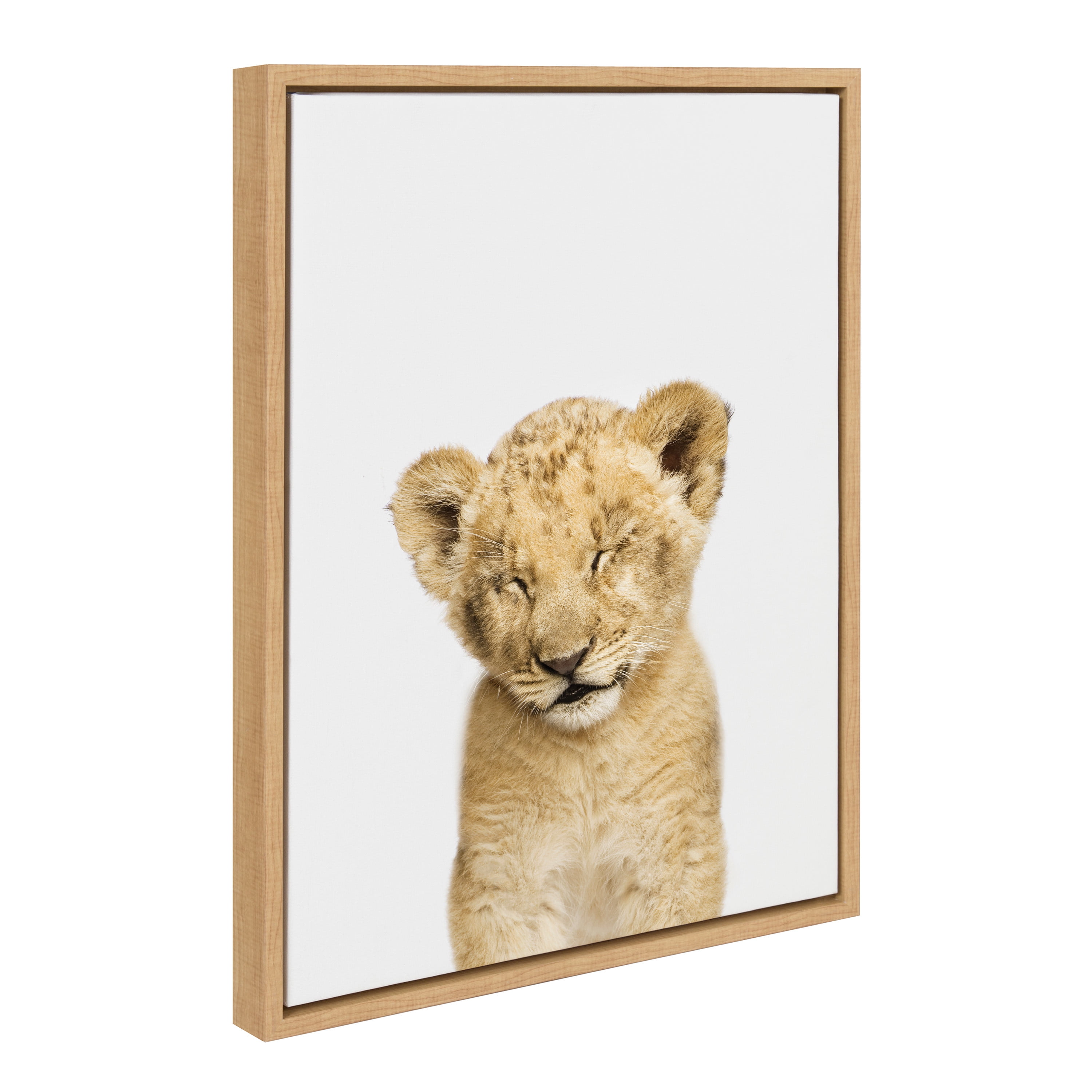 Natural Framed Sleepy Lion Canvas for Nursery