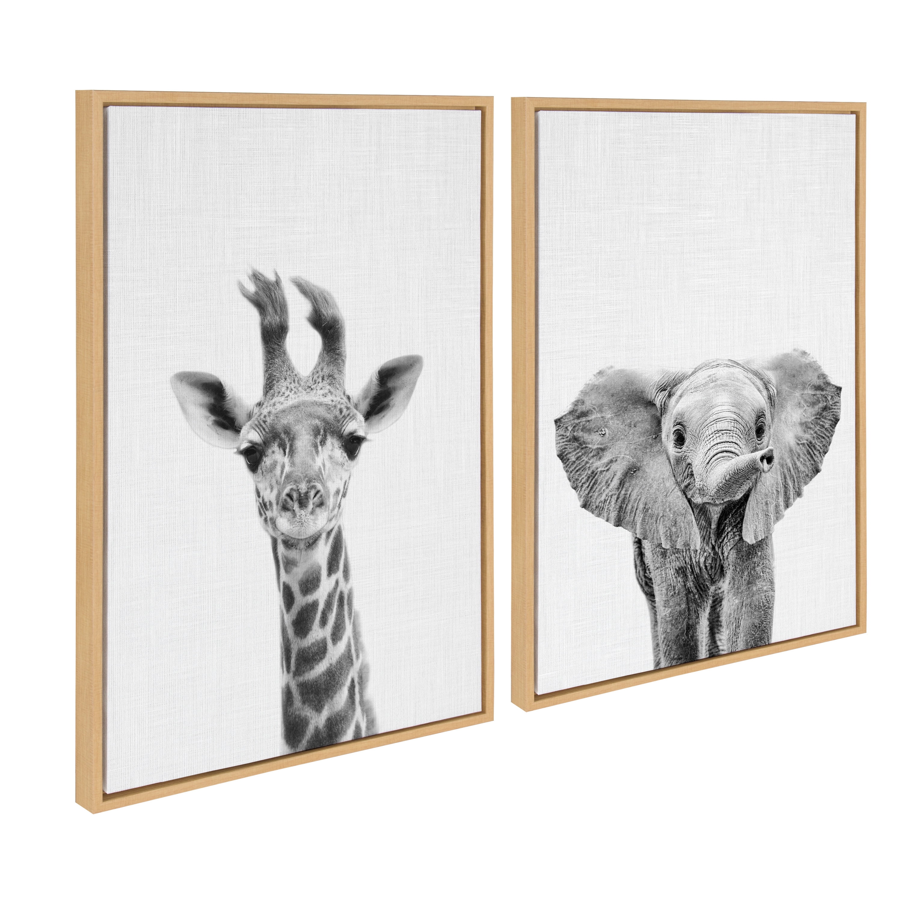 Kate and Laurel Sylvie Baby Giraffe and Elephant Framed Canvas Wall Art ...