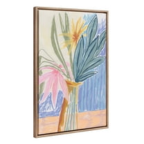Kate and Laurel Sylvie Beaded August Bouquet Vintage Framed Canvas Wall Art by Kate Aurelia Holloway, 23x33 Gold, Colorful Abstract Flower Vase Art for Wall