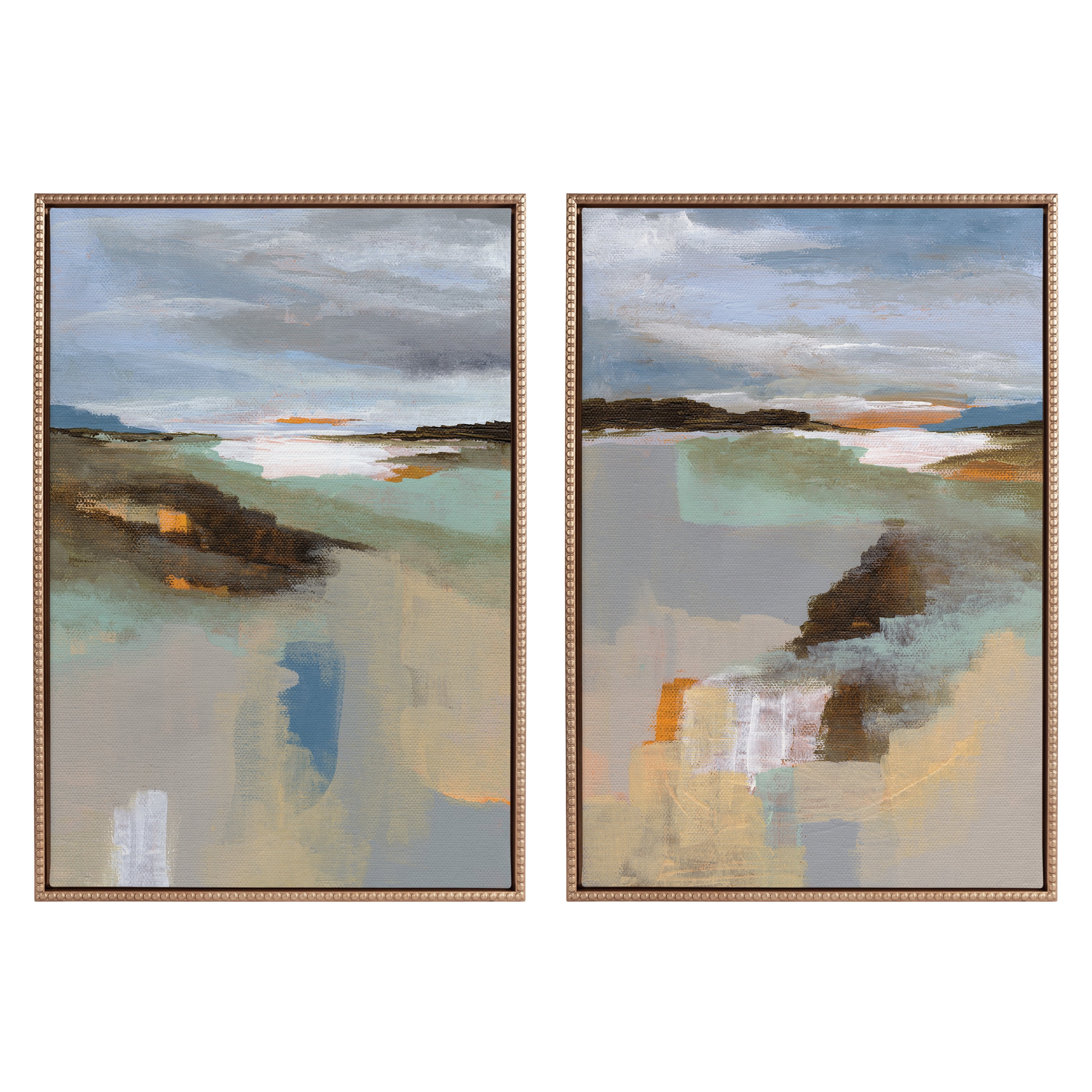Big Sur Abstract Watercolor Landscape Canvas Art Set with Beaded Frame