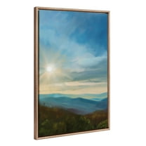 Kate and Laurel Sylvie Beaded Blue Ridge Sun Vintage Framed Canvas Wall Art by Mary Sparrow, 23x33 Gold, Colorful Mountain Range Landscape Art for Wall