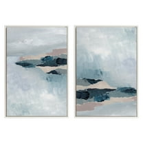 Kate and Laurel Sylvie Beaded Coast 2 v1 and Coast 2 v2 Vintage Framed Canvas Wall Art Set by Nikita Jariwala, 2 Piece Set 23x33 White, Soft Abstract Island Landscape Art for Wall Decor