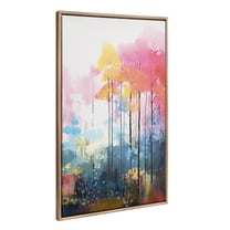 Kate and Laurel Sylvie Beaded Colorful Forest Landscape Vintage Framed Canvas Wall Art by The Creative Bunch Studio, 31.5x41.5 Gold, Vibrant Trees Art for Wall