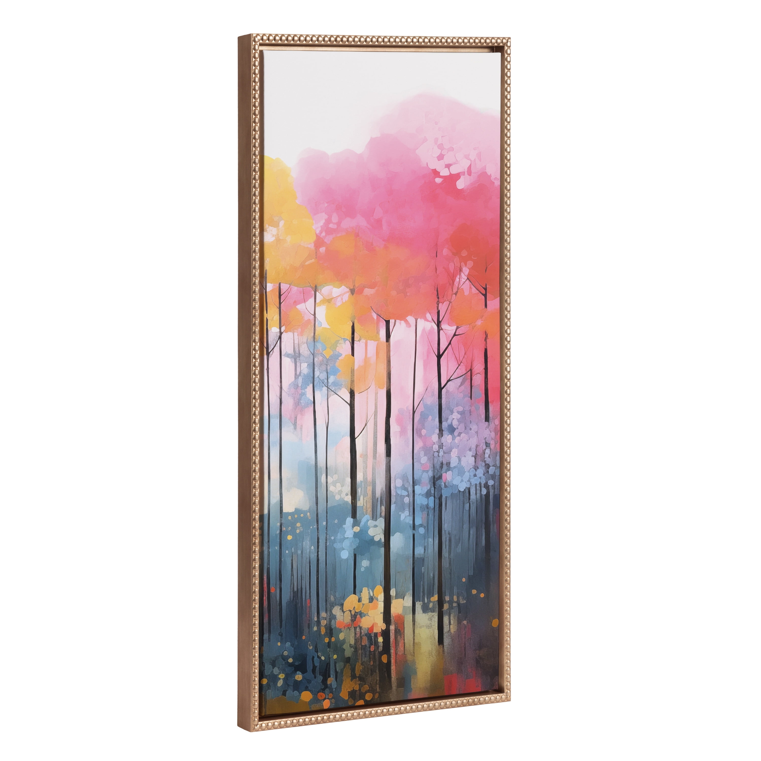 Gold Beaded Frame Colorful Forest Landscape Canvas Print, 18x40