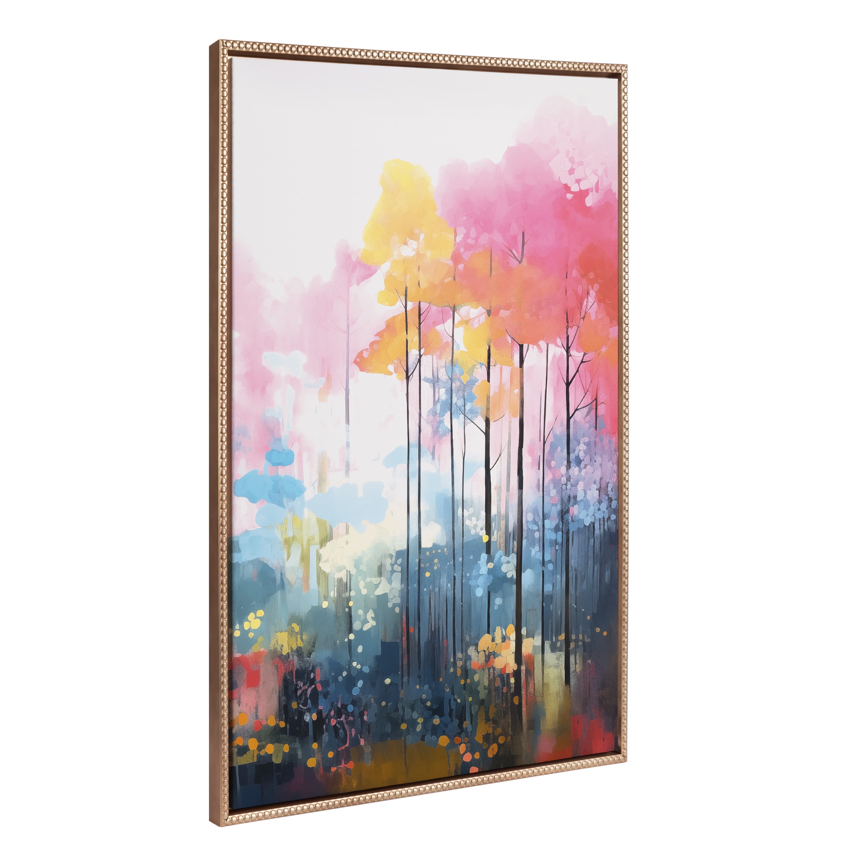 Sylvie Colorful Forest Landscape Gold Framed Canvas Art Print