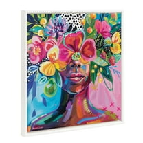 Kate and Laurel Sylvie Beaded She Was A Curious Mind Vintage Framed Canvas Wall Art by Rachel Christopoulos, 22x22 White, Colorful Flower Crown Art for Wall