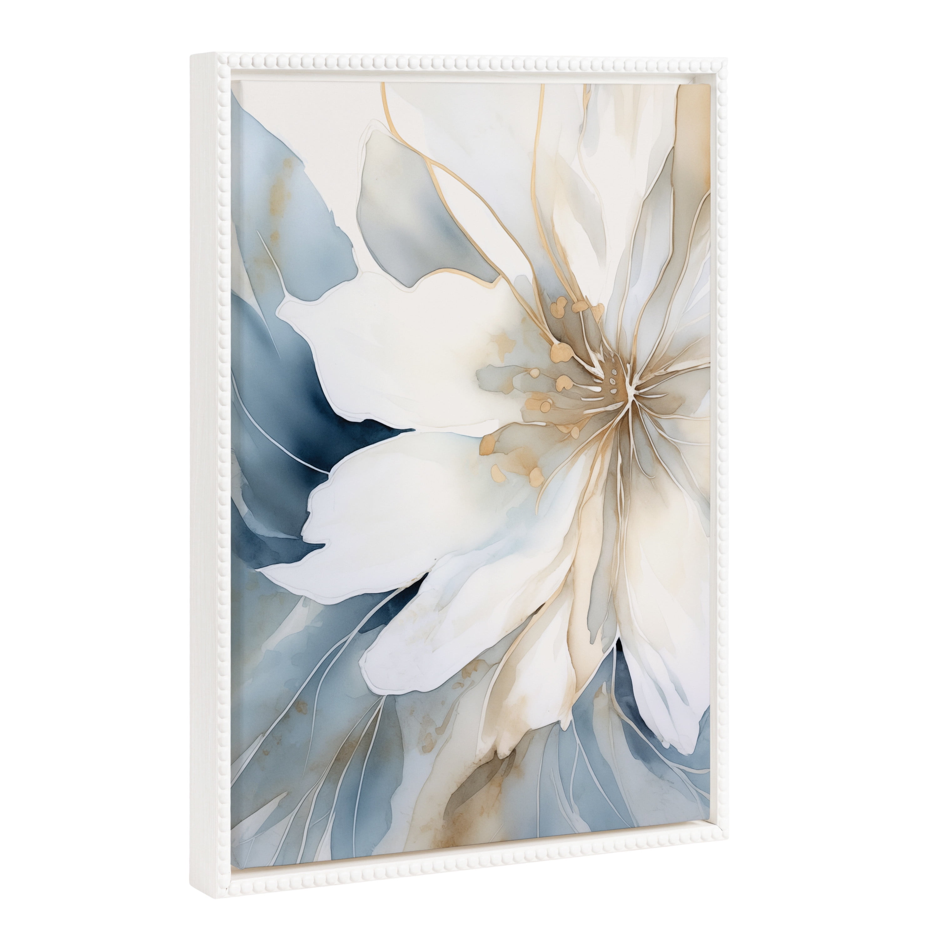 Elegant White and Blue Floral Abstract Canvas Art, 18" x 24"