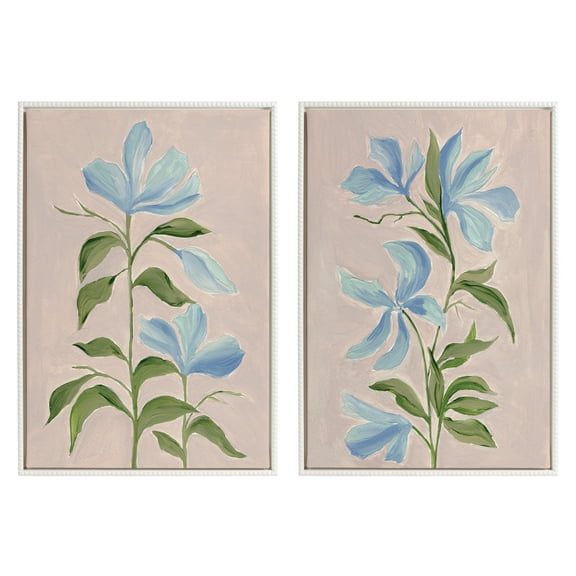 Kate and Laurel Sylvie Beaded Elegant Spring II and Elegant Spring III Vintage Framed Canvas Wall Art Set by Nikita Jariwala, 2 Piece Set 23x33 White, Soft Floral Art Set for Wall