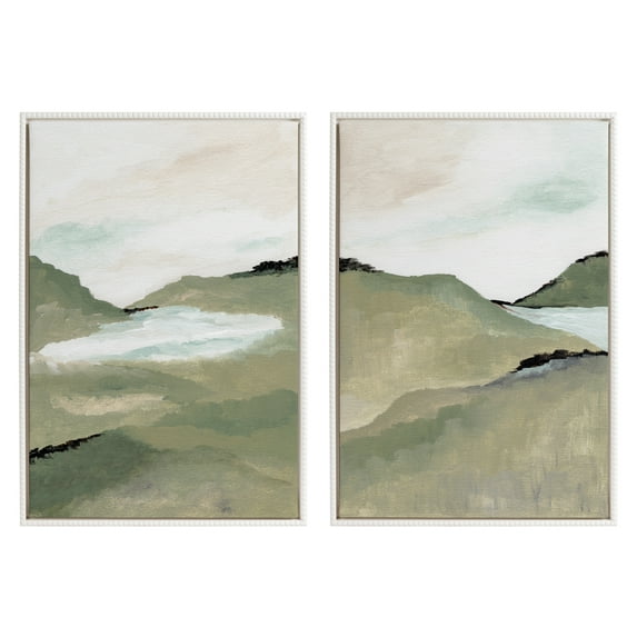 Kate and Laurel Sylvie Beaded Emerald Alps 1 and 2 Vintage Framed Canvas Wall Art Set by Nikita Jariwala, 2 Piece Set 23x33 White, Soft Nature Landscape Art for Wall