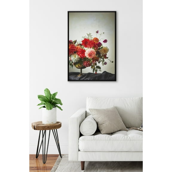 Kate and Laurel Sylvie Beaded Floral Study Cream Vintage Framed Canvas Wall Art by Emiko and Mark Franzen of F2Images, 23x33 Beaded Black, Stunning Flower Photography Art for Wall