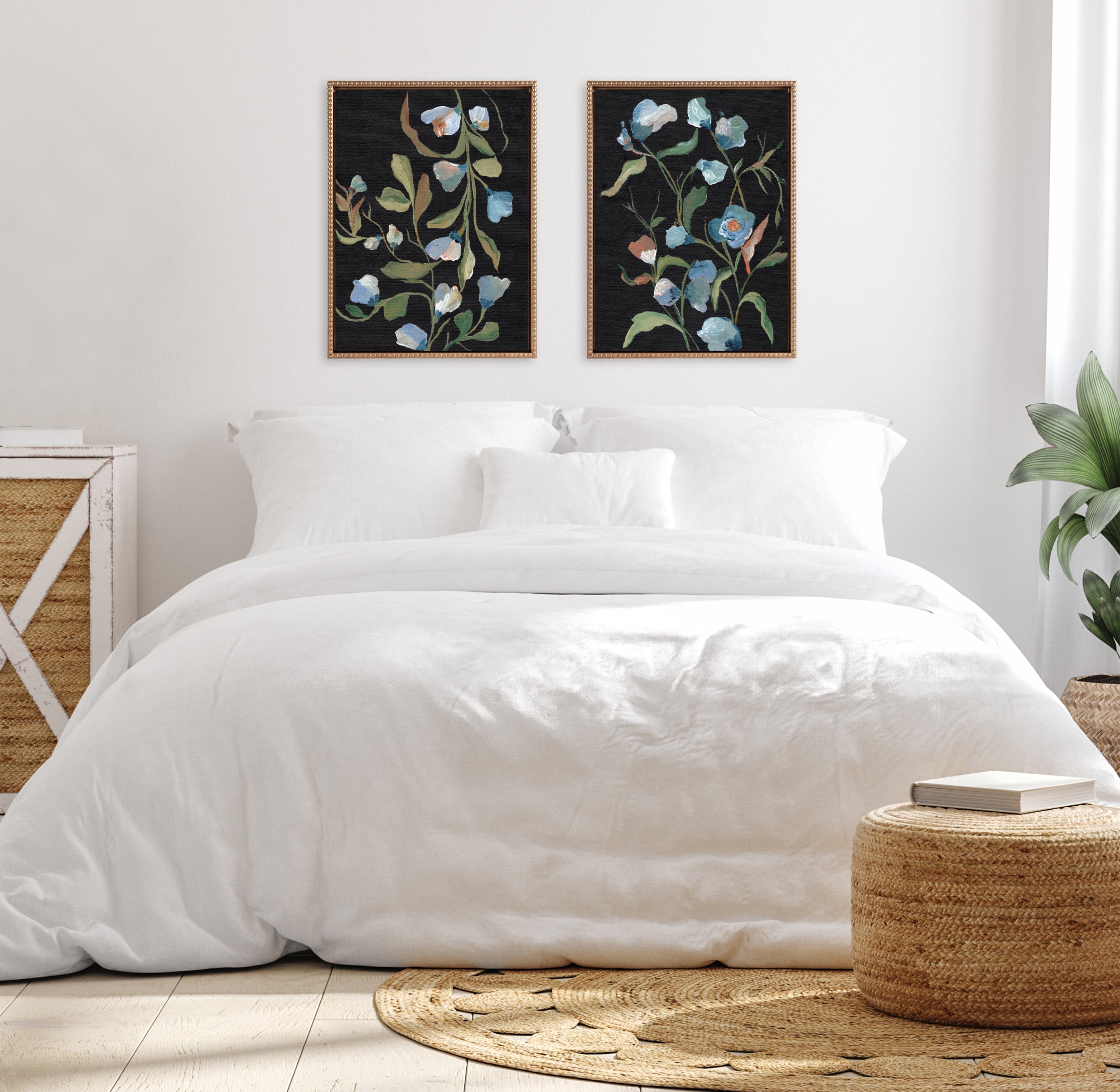 Sylvie Blue Floral Beaded Framed Canvas Art Set, 18x24