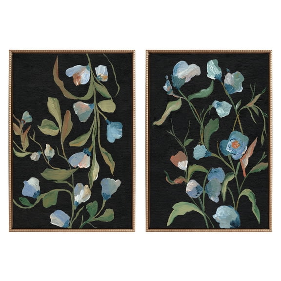 Kate and Laurel Sylvie Beaded Foliage III and Foliage I Vintage Framed Canvas Wall Art Set by Nikita Jariwala, 2 Piece Set 23x33 Gold, Soft Colorful Flower Bouquet Art for Wall