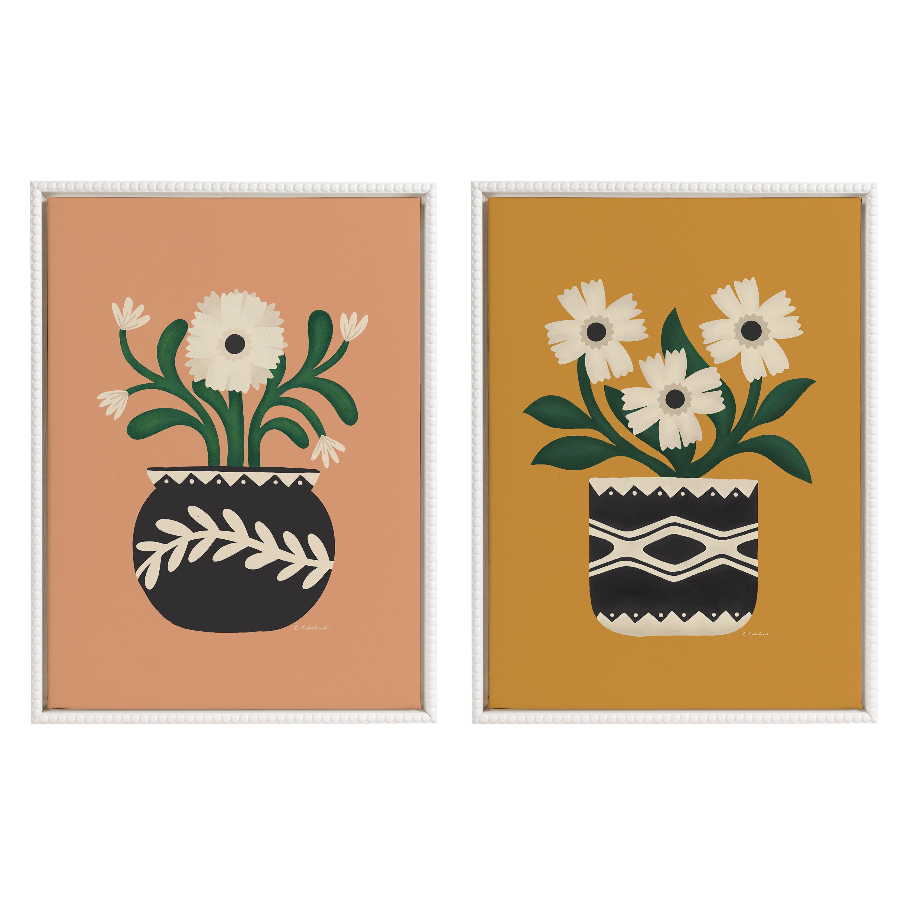 Set of 2 Gold and Terra Framed Floral Canvas Art