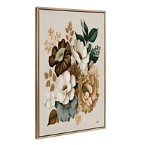 Kate and Laurel Sylvie Beaded Harvest Blooming Vintage Framed Canvas Wall Art by Inkheart Designs, 28x38 Gold, Rustic Fall Floral Bouquet Art for Wall