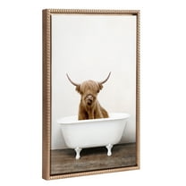 Kate and Laurel Sylvie Beaded Highland Cow in the Tub Color Vintage Framed Canvas Wall Art by Amy Peterson, 18x24 Gold, Colorful Modern Animal Wall Art