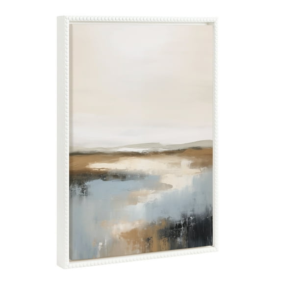 Kate and Laurel Sylvie Beaded Idyllic Retreat Vintage Framed Canvas Wall Art by Amy Lighthall, 18x24 White, Abstract Watercolor Landscape Art for Wall