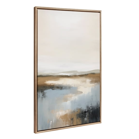 Kate and Laurel Sylvie Beaded Idyllic Retreat Vintage Framed Canvas Wall Art by Amy Lighthall, 31.5x41.5 Gold, Abstract Watercolor Landscape Art for Wall