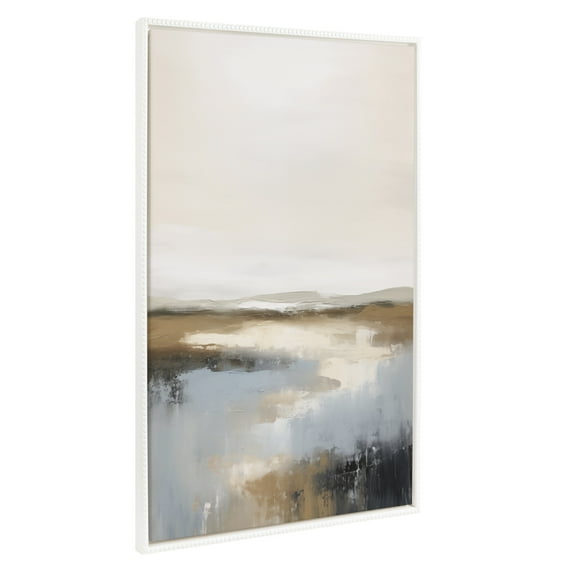 Kate and Laurel Sylvie Beaded Idyllic Retreat Vintage Framed Canvas Wall Art by Amy Lighthall, 31.5x41.5 White, Abstract Watercolor Landscape Art for Wall