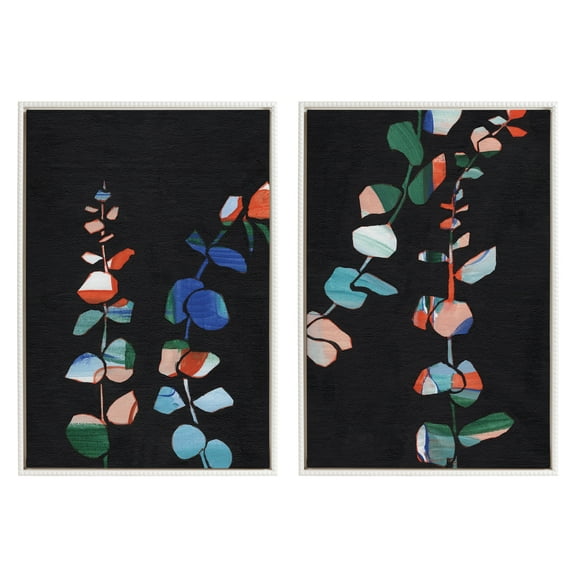 Kate and Laurel Sylvie Beaded Jade I and II Vintage Framed Canvas Wall Art Set by Nikita Jariwala, 2 Piece Set 23x33 White, Colorful Modern Abstract Art for Wall