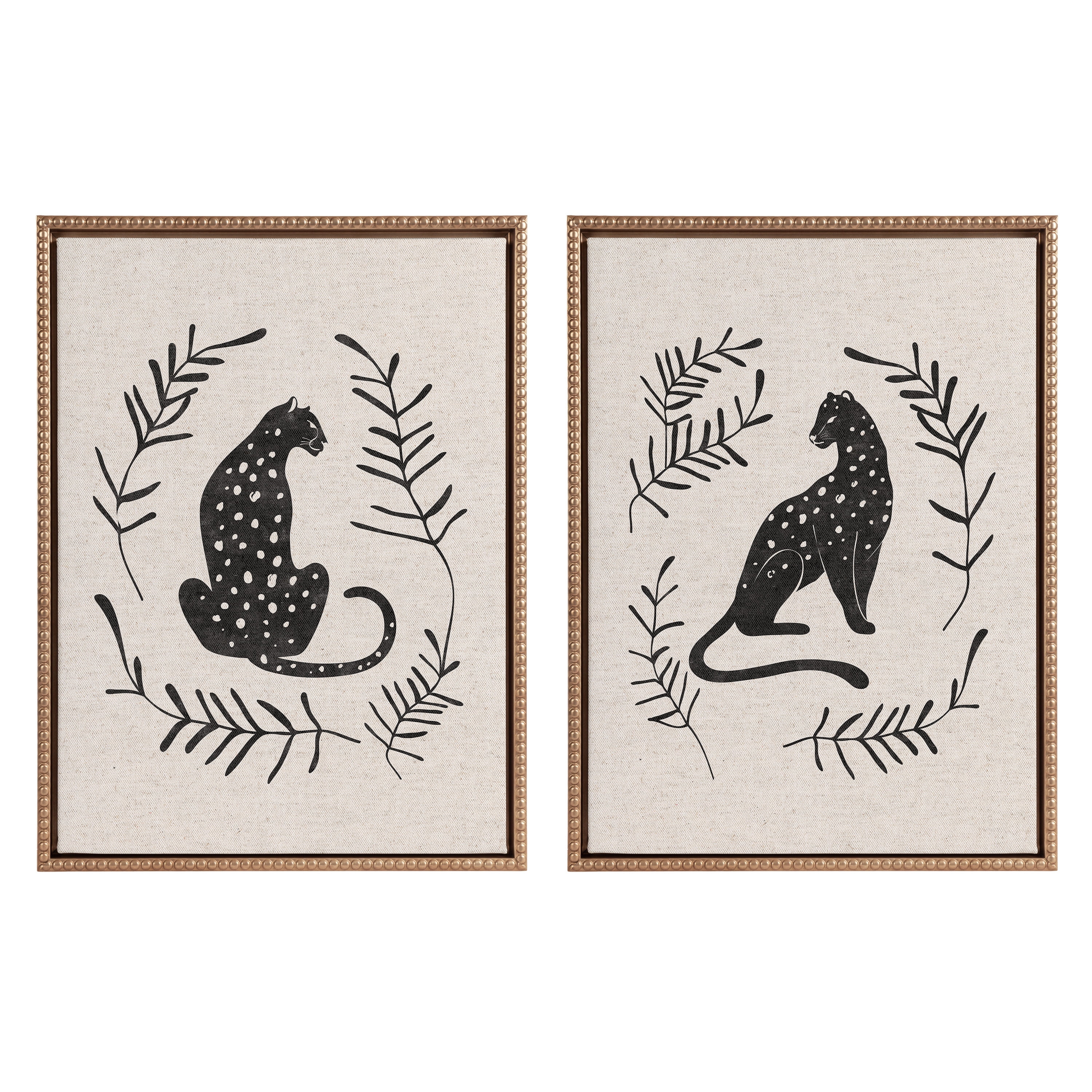 Set of 2 Jungle Black and Neutral Linen Framed Canvas Art