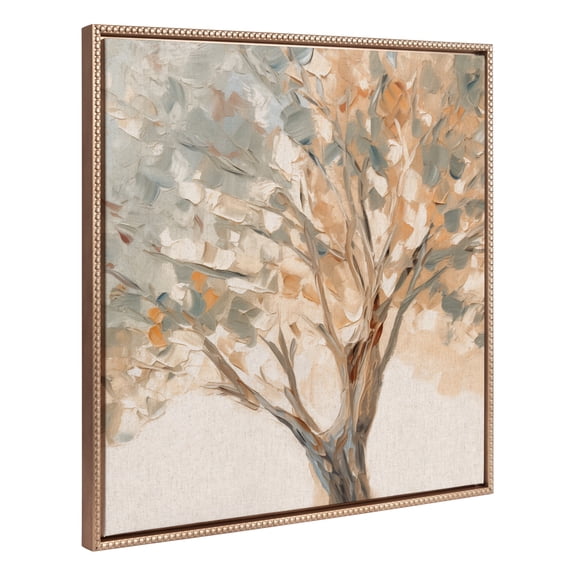 Kate and Laurel Sylvie Beaded Mediterranean Tree Vintage Framed Canvas Wall Art by The Creative Bunch Studio, 30x30 Gold, Rustic Tree Painting Art for Wall